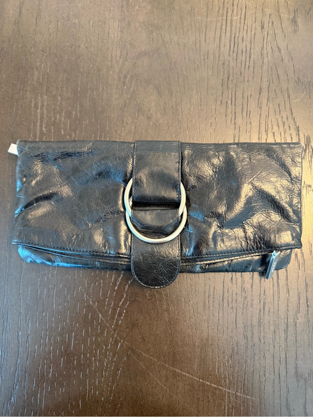 Black HOBO Leather Clutch Bag Silver Buckle Trendy/ Stylish Excellent Condition